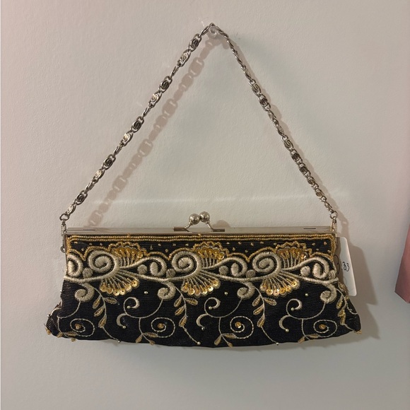 Feminine gold and black embroidered clutch bag Beautiful evening - Picture 1 of 1